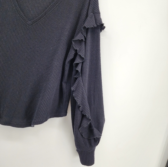 Pilcro Anthropologie Black Ruffle V-Neck Top Small - Picture 4 of 11